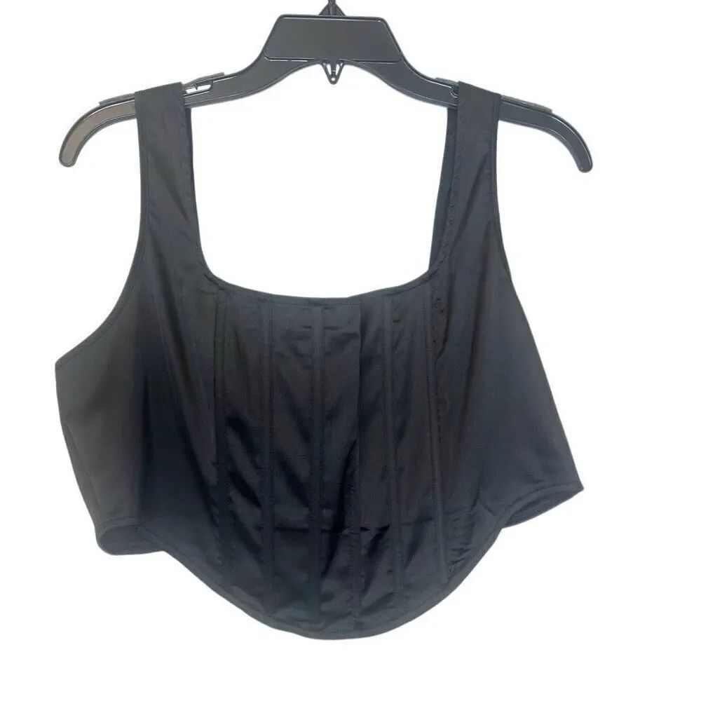 Missguided Satin Sleeveless Square Neck Boned Black Corset Crop Top Size 12
